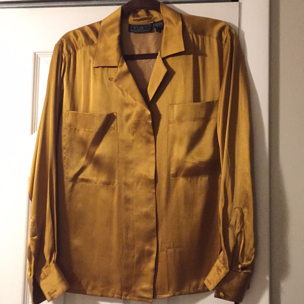 Silk deep gold long sleeve dress blouse